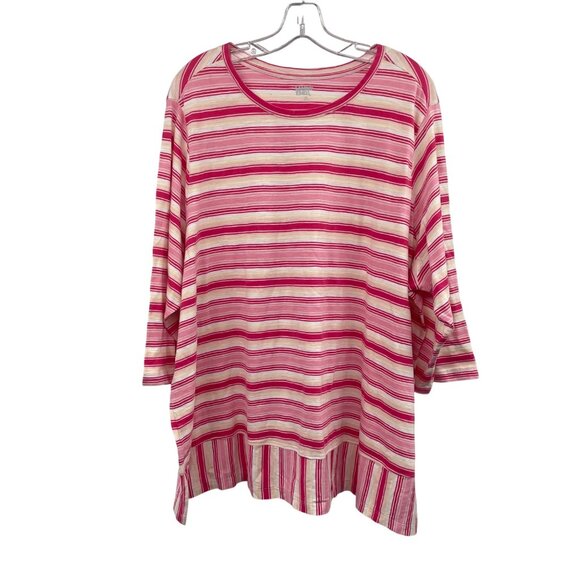 Lands' End Tops - Lands' End Womens Striped Top 3/4 Sleeve Pink/Multi Size 3X